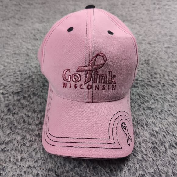 Breast Cancer Awareness Hat Women Pink Baseball Curve Bill Wisconsin Strap Back - Picture 1 of 6